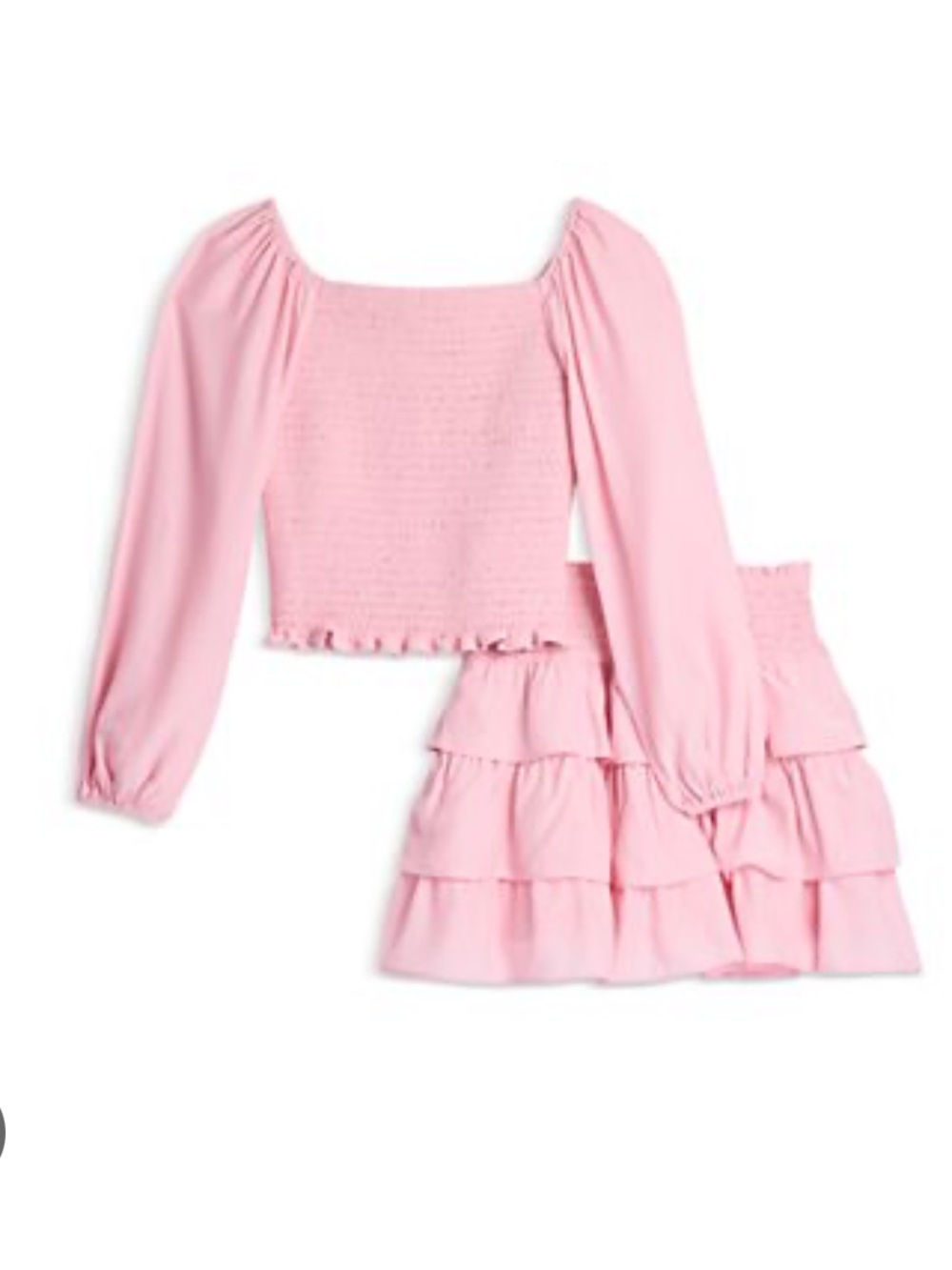GB girls Pink Smocked Square-Neck Top & Tiered Ruffle Skirt Set